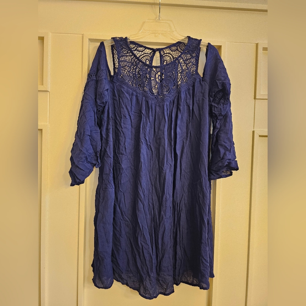 Swimming cover up XL, blue and embroidered top